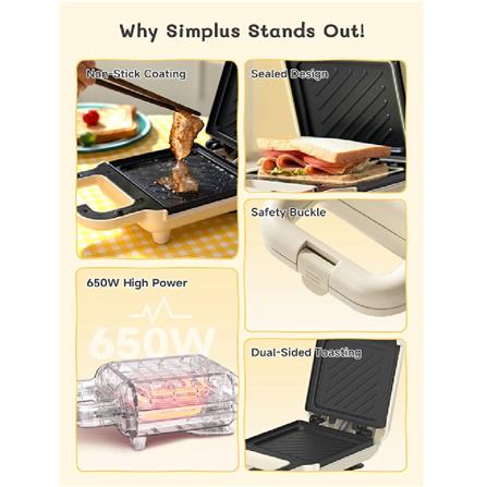 BUTTERBEAR X SIMPLUS SANDWICH MAKER SMZJ001CW00-BB-S 650W