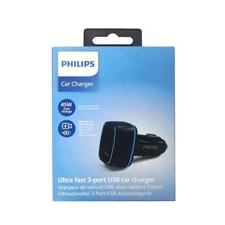 PHILIPS USB-C USB-A 65W CAR CHARGER 3-PORT DLP2557 BLACK