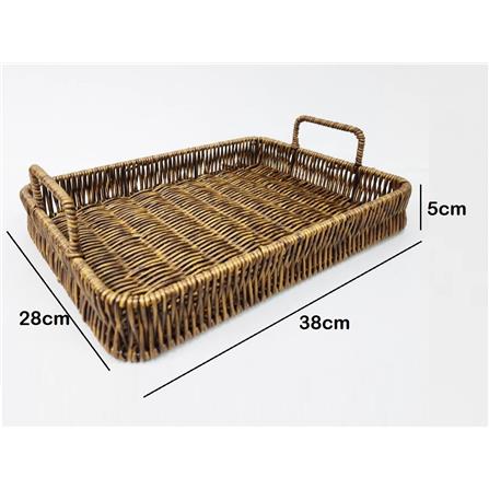 RECTANGLE RATTAN TRAY WITH HANDLE SIZE L 38X28X5CM