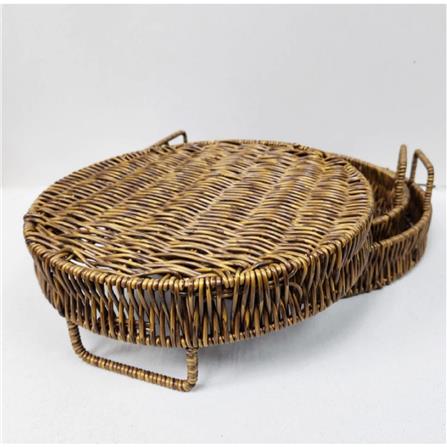 ROUND RATTAN TRAY WITH HANDLE SIZE SIZE M 31.5X5CM