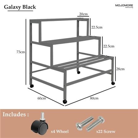 MOJOMORE 3 TIER FLOWER POT RACK WITH WHEEL GALAXY BLACK 80CM