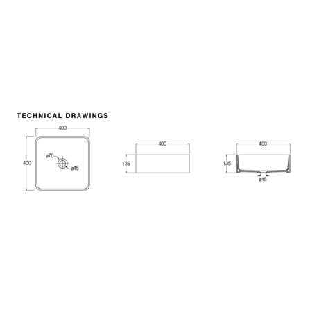 JOHNSON SUISSE VALENCIA SLIM SQUARE WASHBASIN WBVC950142WW WHITE 40CM