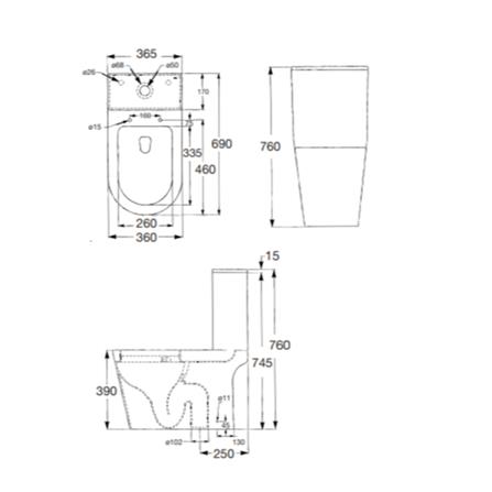 ROCA TARA RIMLESS VORTEX 1P TOILET A3490K500J S-TRAP 250MM UF SEAT