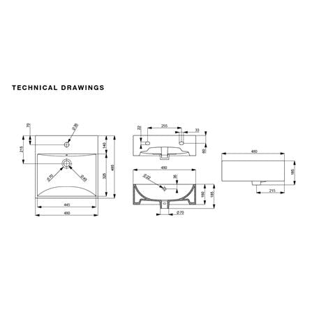 JOHNSON SUISSE TREZZO-N 480 COUNTERTOP WASHBASIN WBAATZ101WW 48CM