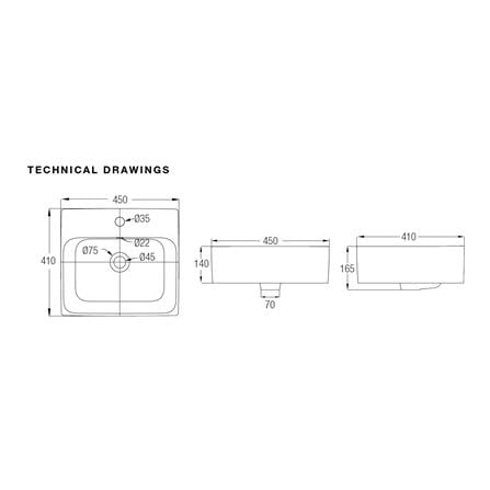 JOHNSON SUISSE GEMELLI RECTANGULAR COUNTERTOP WASHBASIN WBAAGM111WW 45CM