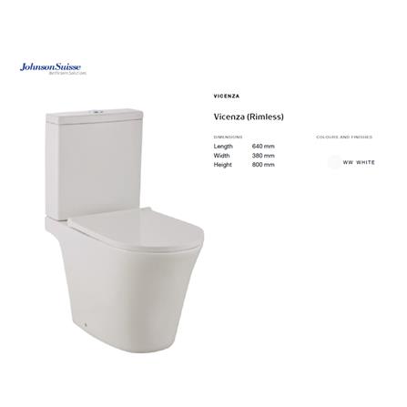 JOHNSON SUISSE VICENZA RIMLESS 2P TOILET WBSC950170WW S-TRAP 250MM