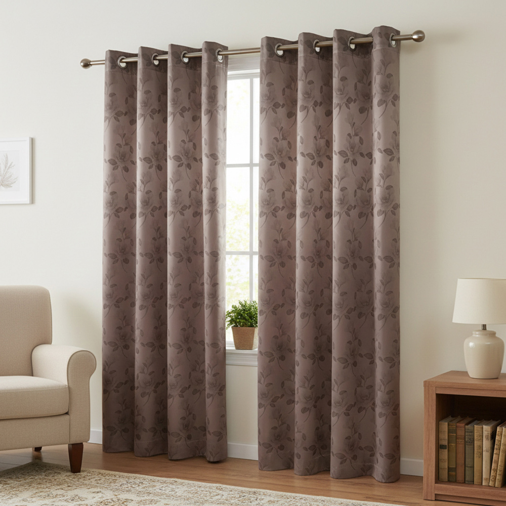 HOME LIVING STYLE CURTAIN EYELET BLUME 140X220CM BROWN