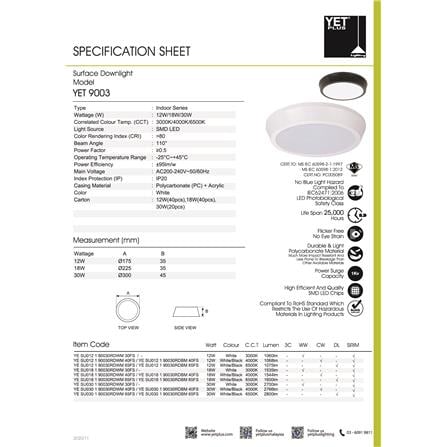 YETPLUS LED SURFACE DOWNLIGHT 9003 12W 4000K WHITE ROUND