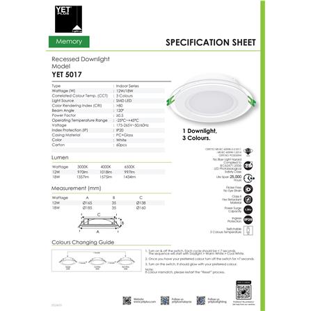 YETPLUS LED RECESSES DOWNLIGHT 5017 12W 3C GLASS ROUND