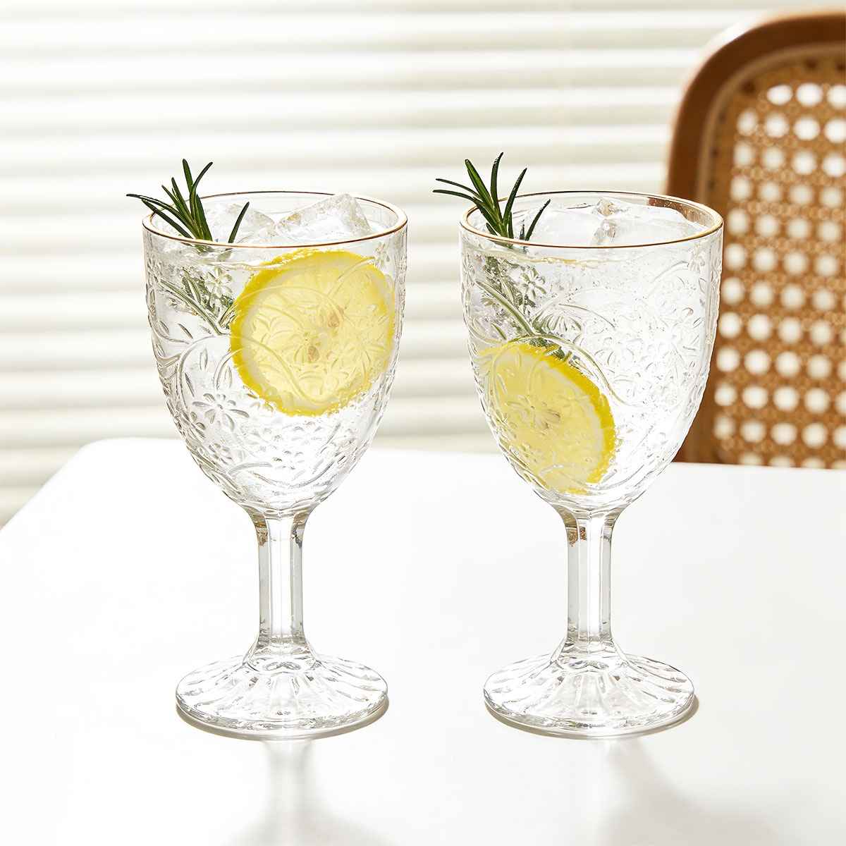 ROYAL DAISY GOLD RIM GLASS GOBLET SET 6PC (310ML/11OZ) JHXR00817XC1