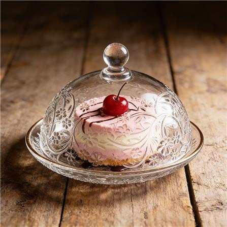 ROYAL DAISY GOLD RIM CAKE PLATE WITH DOME (19.5CM) -JHXTP1029XC1