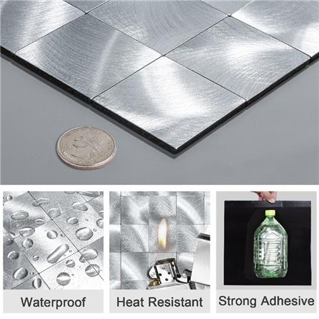 TARA PEEL & STICK ALUMINIUM WALL STICKER 30X30CM SILVER SQ 2S