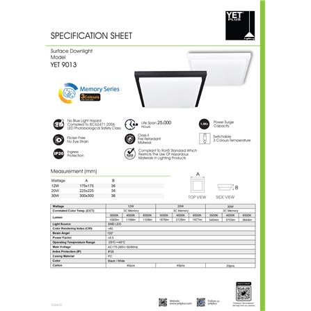 YETPLUS LED SURFACE DOWNLIGHT 9013 30W 3C MEMORY BLACK SQUARE