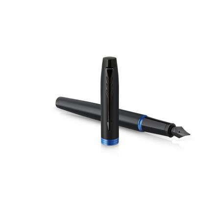 PARKER IM VIBRANT RING MARINE BLUE BLACK TRIM FOUNTAIN PEN FINE+CONVERTER TB