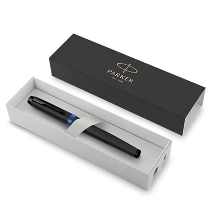 PARKER IM VIBRANT RING MARINE BLUE BLACK TRIM FOUNTAIN PEN FINE+CONVERTER TB