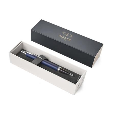 PARKER IM MATTE BLUE CHROME TRIM BALLPOINT PEN MEDIUM BLACK TB