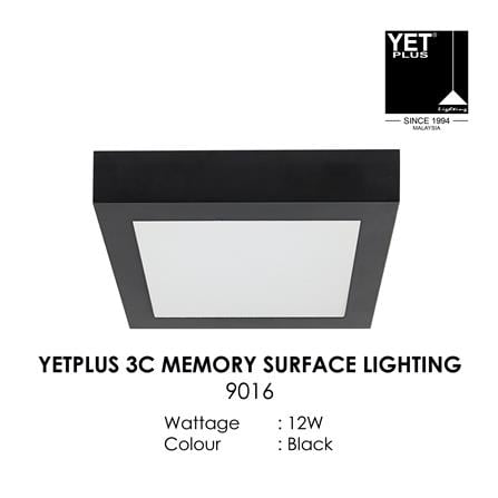 YETPLUS LED SURFACE DOWNLIGHT 9016 12W 3-COLOR BLACK SQUARE