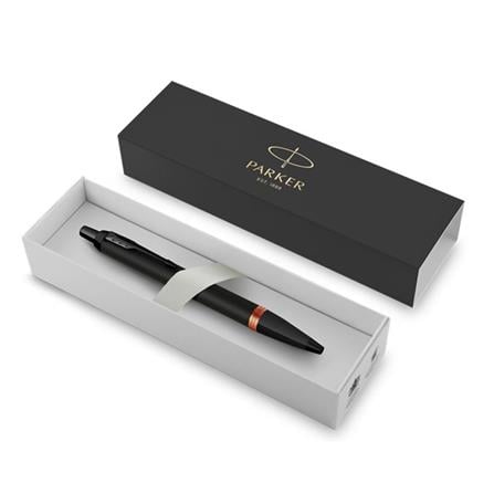 PARKER IM VIBRANT RING FLAME ORANGE BLACK TRIM BALLPOINT PEN MEDIUM BLACK TB