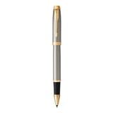 PARKER IM BRUSHED METAL GOLD TRIM ROLLERBALL PEN HD TB