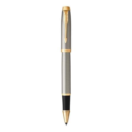 PARKER IM BRUSHED METAL GOLD TRIM ROLLERBALL PEN HD TB