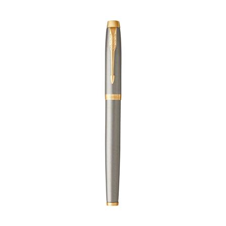 PARKER IM BRUSHED METAL GOLD TRIM ROLLERBALL PEN HD TB