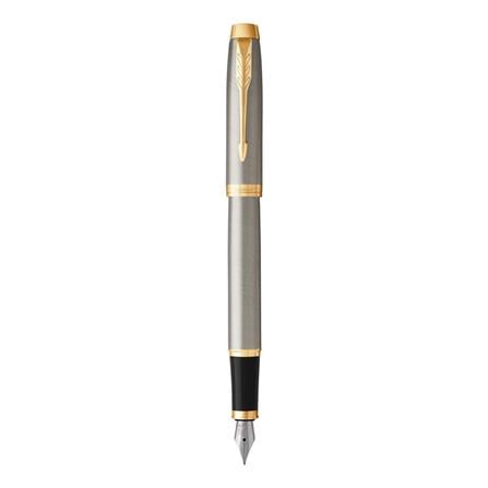 PARKER IM BRUSHED METAL GOLD TRIM FOUNTAIN PEN FINE TB
