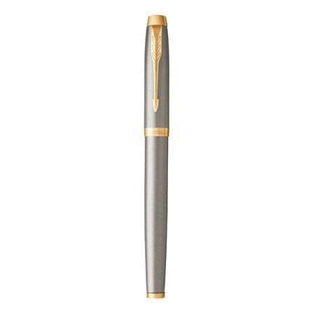 PARKER IM BRUSHED METAL GOLD TRIM FOUNTAIN PEN FINE TB