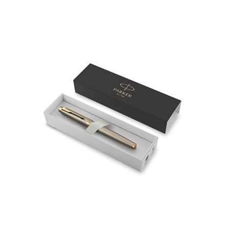 PARKER IM BRUSHED METAL GOLD TRIM FOUNTAIN PEN FINE TB
