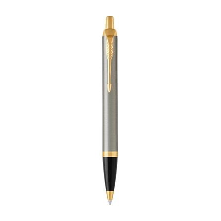 PARKER IM BRUSHED METAL GOLD TRIM BALLPOINT PEN MEDIUM BLACK TB