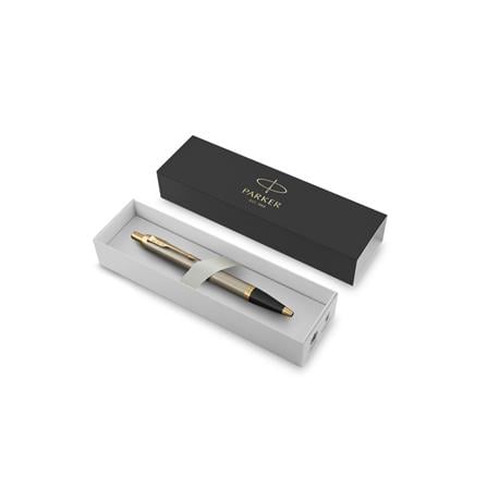 PARKER IM BRUSHED METAL GOLD TRIM BALLPOINT PEN MEDIUM BLACK TB