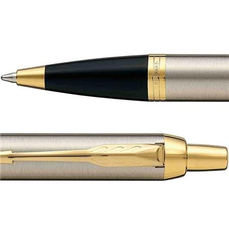 PARKER IM BRUSHED METAL GOLD TRIM BALLPOINT PEN MEDIUM BLACK TB