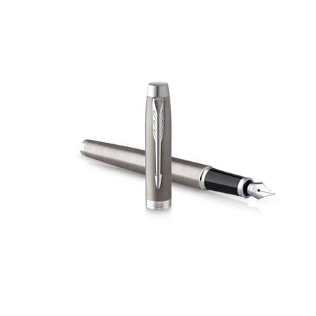 PARKER IM BRUSHED METAL STAINLESS STEEL CHROME TRIM FOUNTAIN PEN MEDIUM TB