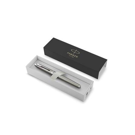 PARKER IM BRUSHED METAL STAINLESS STEEL CHROME TRIM FOUNTAIN PEN MEDIUM TB