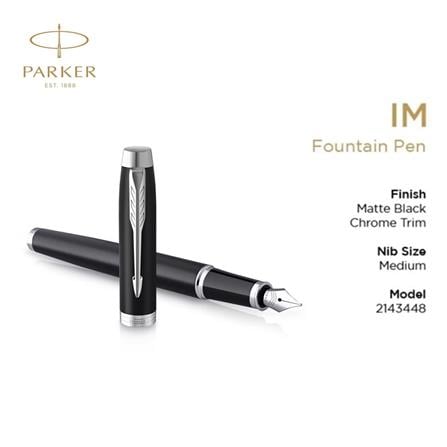 PARKER IM MATTE BLACK CHROME TRIM FOUNTAIN PEN MEDIUM TB