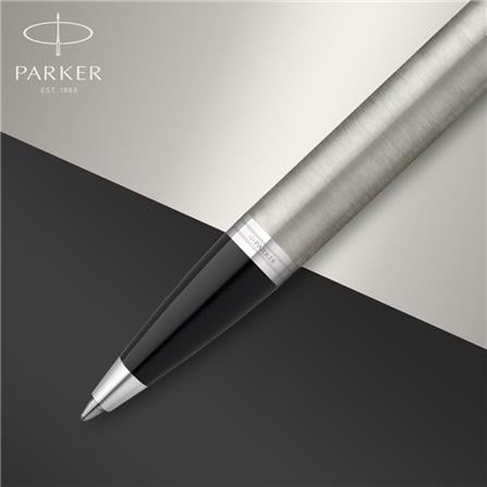 PARKER IM BRUSHED METAL STAINLESS STEEL C.TRIM BALLPOINT PEN MEDIUM BLACK TB