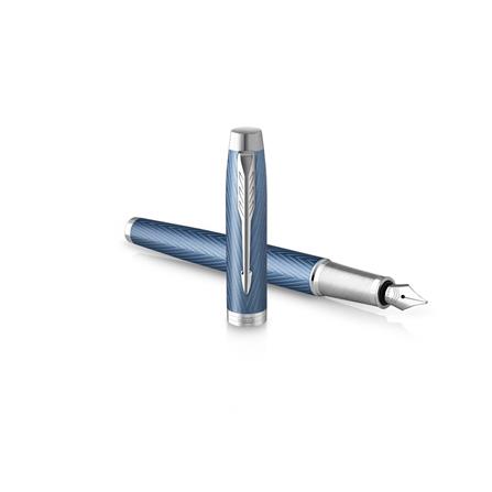 PARKER IM PREMIUM BLUE GREY CHROME TRIM FOUNTAIN PEN FINE+CONVERTER TB