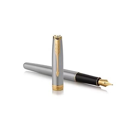 PARKER SONNET STAINLESS STEEL GOLD TRIM FOUNTAIN PEN FINE TB