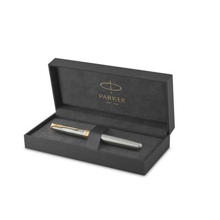 PARKER SONNET STAINLESS STEEL GOLD TRIM FOUNTAIN PEN FINE TB
