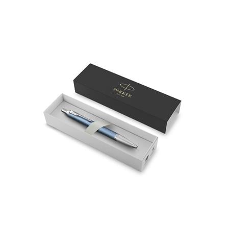 PARKER IM PREMIUM BLUE GREY CHROME TRIM BALLPOINT PEN MEDIUM BLACK TB