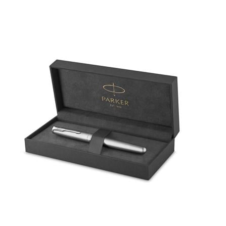 PARKER SONNET STAINLESS STEEL SANDBLASTED CHROME TRIM FOUNTAIN PEN FINE TB