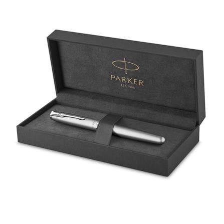 PARKER SONNET STAINLESS STEEL SANDBLASTED CHROME TRIM ROLLERBALL PEN TB