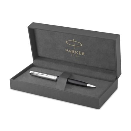 PARKER SONNET BLACK SANDBLASTED CHROME TRIM BALLPOINT PEN MEDIUM BLACK TB