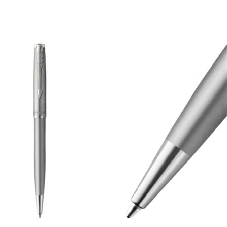 PARKER SONNET STAINLESS STEEL SANDBLASTED CHROME TRIM BALLPOINT PEN MEDIUM BLACK TB