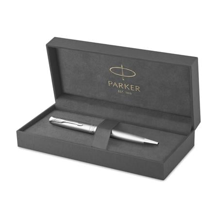 PARKER SONNET STAINLESS STEEL SANDBLASTED CHROME TRIM BALLPOINT PEN MEDIUM BLACK TB