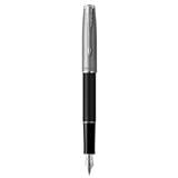 PARKER SONNET BLACK SANDBLASTED CHROME TRIM FOUNTAIN PEN FINE TB