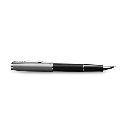 PARKER SONNET BLACK SANDBLASTED CHROME TRIM FOUNTAIN PEN FINE TB