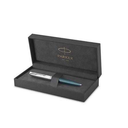 PARKER 51 TEAL BLUE CHROME TRIM BALLPOINT PEN MEDIUM BLACK TB