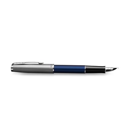 PARKER SONNET BLUE SANDBLASTED CHROME TRIM FOUNTAIN PEN FINE TB