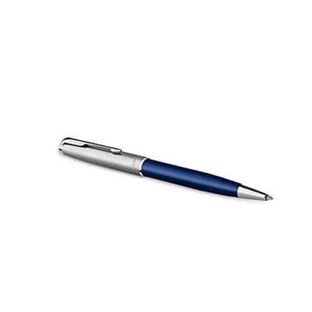 PARKER SONNET BLUE SANDBLASTED CHROME TRIM BALLPOINT PEN MEDIUM BLACK TB