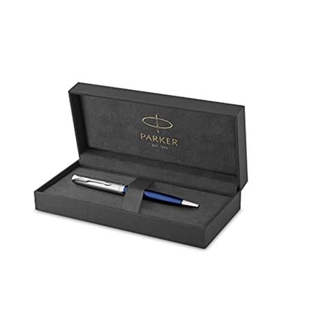 PARKER SONNET BLUE SANDBLASTED CHROME TRIM BALLPOINT PEN MEDIUM BLACK TB